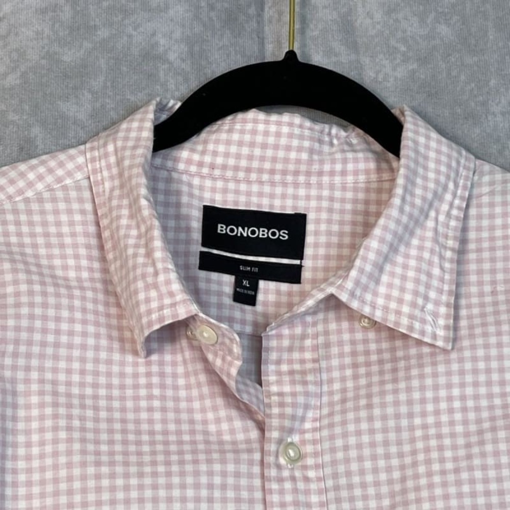 Bonobos Men's XL Slim Fit Pink White Gingham Shirt